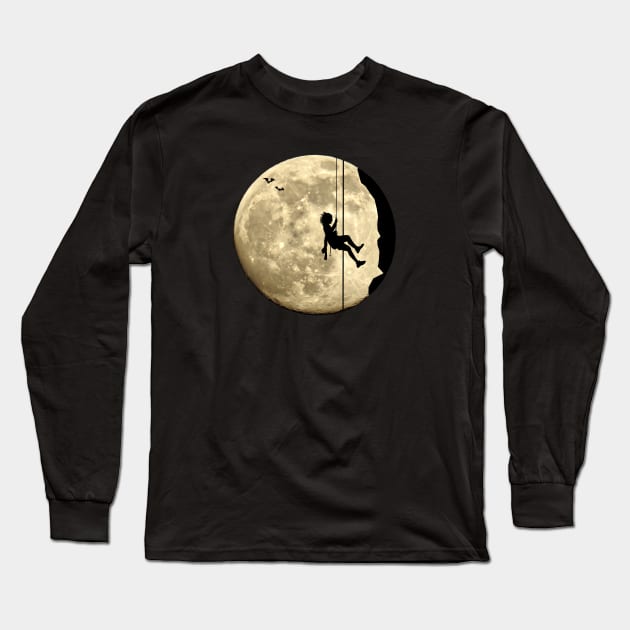 Mountaineering free climbing bouldering moon sky Long Sleeve T-Shirt by BurunduXX-Factory